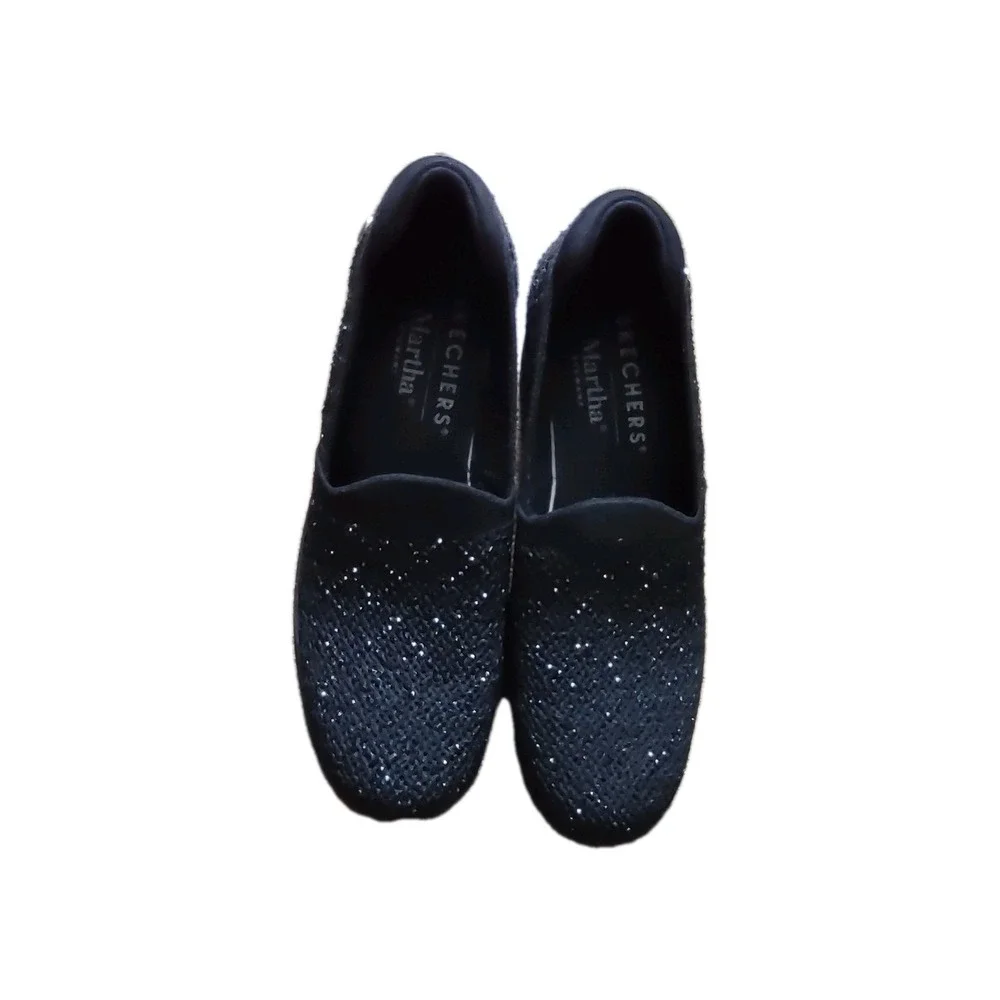 Martha Stewart x Skechers Pier-Lite Reflection Black Sparkle Wedge 8 158705 LNW